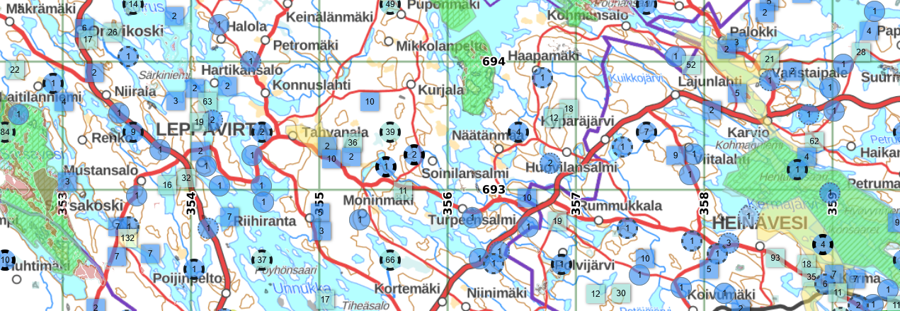 Mitä Lajitietokeskuksen havainnot kertovat lajien esiintymisestä?